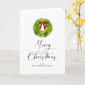 Weihnachts-Wreath Elegante Script Holiday Karte (Gelbe Blume)