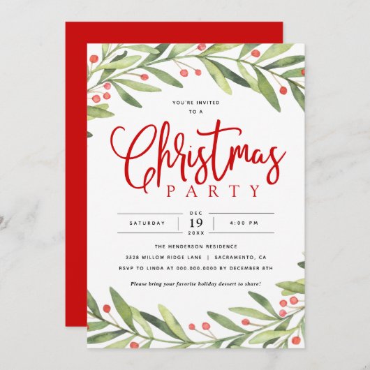 Weihnachts-Wreath-Feier Einladung (Vorne/Hinten)