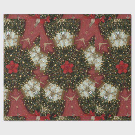 Weihnachts-Wreath-Green-Gold mit Red Star Geschenkpapier (Flach)