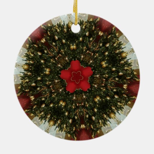 Weihnachts-Wreath-Green-Gold mit Red Star Keramik Ornament (Hinten)