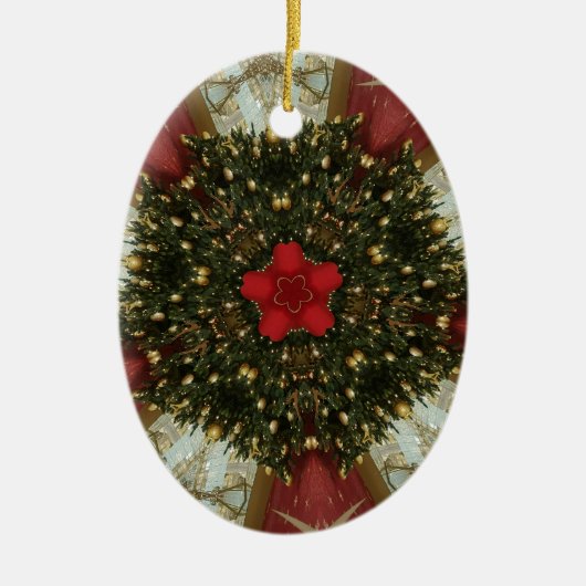 Weihnachts-Wreath-Green-Gold mit Red Star Keramik Ornament (Vorne)