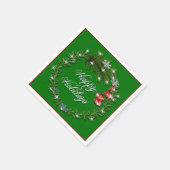 Weihnachts Wreath Green Happy Holidays Napkins Serviette (Ecke)