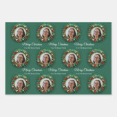 Weihnachts-Wreath-Grünen-Foto Personalisiert Geschenkpapier Set (Vorderseite)