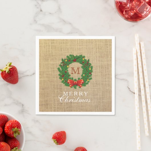 Weihnachts-Wreath-Monogram-Hintergrund Serviette (Beispiel)
