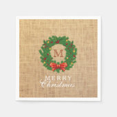 Weihnachts-Wreath-Monogram-Hintergrund Serviette (Vorderseite)