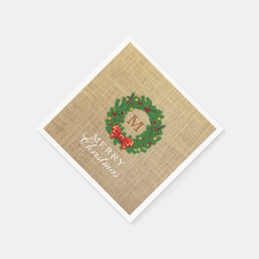 Weihnachts-Wreath-Monogram-Hintergrund Serviette (Ecke)