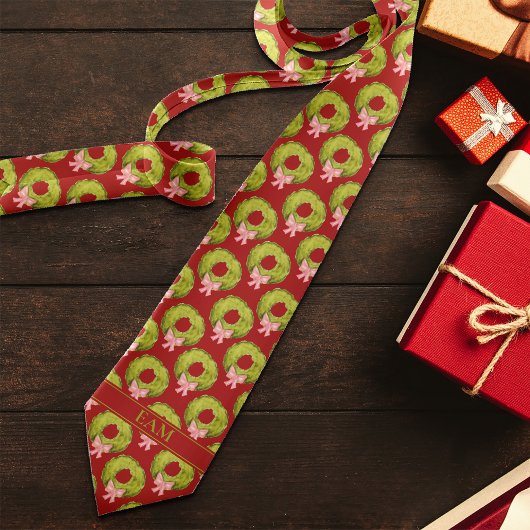 Weihnachts-Wreath Red Green Novelty Add Initials Krawatte