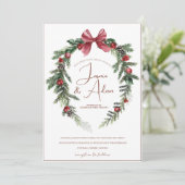 Weihnachts-Wreath Red Green Winter Festival Hochze Einladung (Stehend Vorderseite)