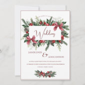 Weihnachts-Wreath Red Green Winter Festival Hochze Einladung (Vorderseite)