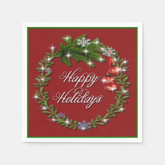 Weihnachts-Wreath Red Happy Holidays Napkins Serviette (Vorderseite)