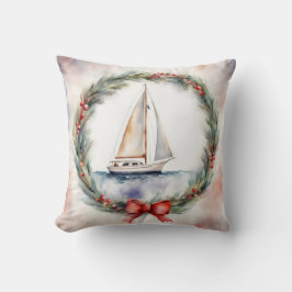 Weihnachts-Wreath-Sailboat Wasserfarbe Kissen