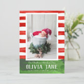 Weihnachts-Wunder 3 Foto Roter Grüner Streifen Geb Ankündigung (Stehend Vorderseite)