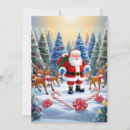 Weihnachts-Wunderland mit Weihnachtsmann und Renti Feiertagskarte