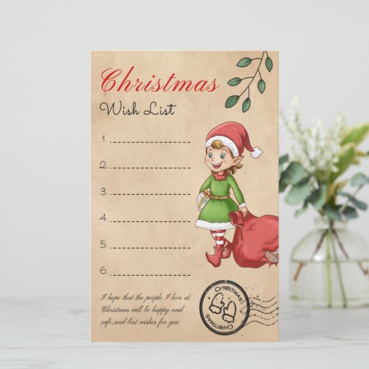 Weihnachts-Wunschliste Briefpapier (Stehend Vorderseite)