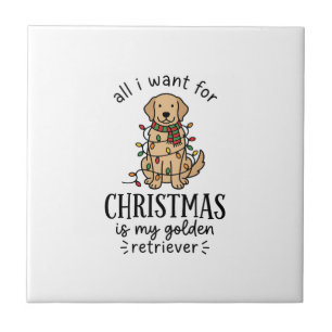 Weihnachts-Wunschliste-Design für Golden Retriever Fliese