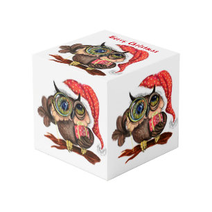 Weihnachts-Würfel-Geschenk Baby-Eule mit Geschenk Würfel