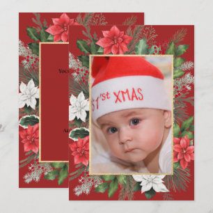 Weihnachts- Xmas- Florale rote flache Festtagskart Feiertagskarte