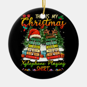 Weihnachts Xylophone Playing Three Santa Elf Xylop Keramik Ornament