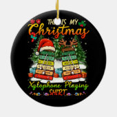 Weihnachts Xylophone Playing Three Santa Elf Xylop Keramik Ornament (Hinten)