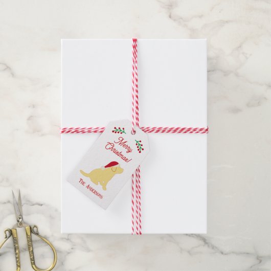 Weihnachts-Yellow-Labrador-Puppy-Silhouette Geschenkanhänger (Mit Garn)