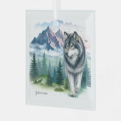 Weihnachts-Yellowstone Wolf-Glasschmuck Ornament Aus Glas (Vorderseite links)