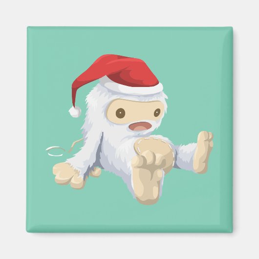 Weihnachts-Yeti-Puppe Eine Weihnachtsmannmütze tra Magnet (Vorne)