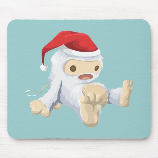Weihnachts-Yeti-Puppe Eine Weihnachtsmannmütze tra Mousepad (Vorne)