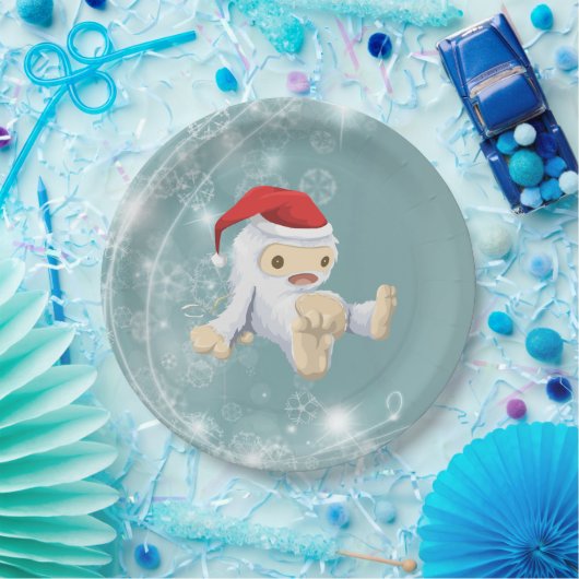 Weihnachts-Yeti-Puppe Eine Weihnachtsmannmütze tra Pappteller (Party)