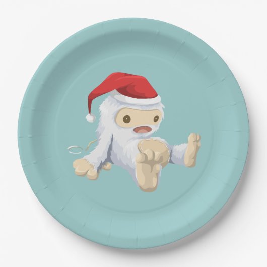 Weihnachts-Yeti-Puppe Eine Weihnachtsmannmütze tra Pappteller (Vorderseite)