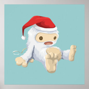 Weihnachts-Yeti-Puppe Eine Weihnachtsmannmütze tra Poster