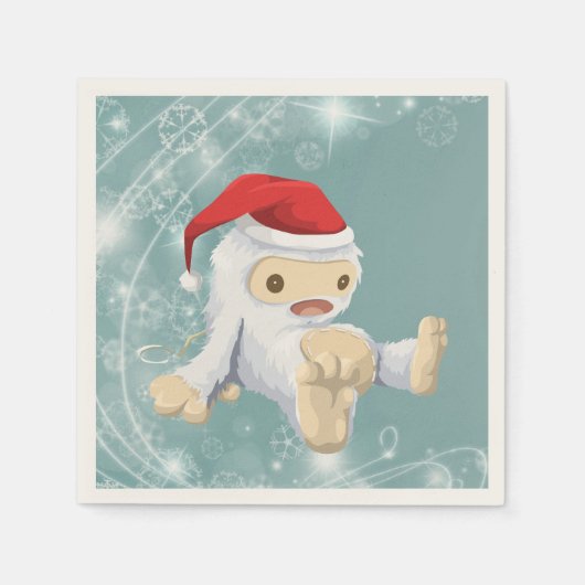 Weihnachts-Yeti-Puppe Eine Weihnachtsmannmütze tra Serviette (Vorderseite)