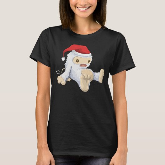 Weihnachts-Yeti-Puppe Eine Weihnachtsmannmütze tra T-Shirt (Vorderseite)