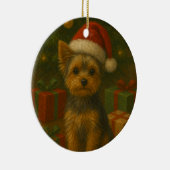 Weihnachts-Yorkie Keramik Ornament (Rechts)