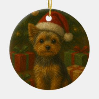 Weihnachts-Yorkie Keramik Ornament