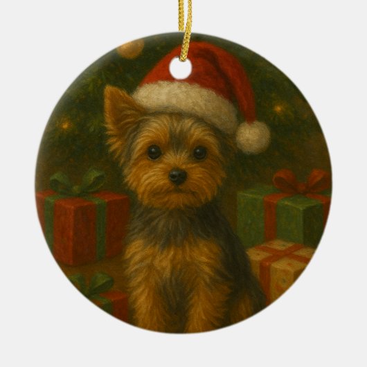 Weihnachts-Yorkie Keramik Ornament (Vorne)