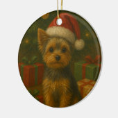 Weihnachts-Yorkie Keramik Ornament (Links)