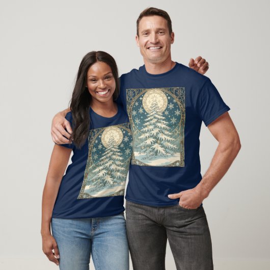 Weihnachts-Yulbaum mit Schnee und sternförmigem T-Shirt (Unisex)