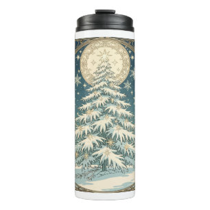 Weihnachts-Yule-Baum mit Schnee und sternförmig Thermosbecher