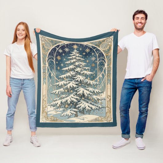 Weihnachts-Yule-Baum mit schneebedeckten Ästen Fleecedecke (Beispiel)