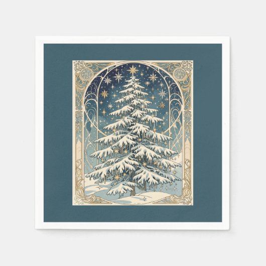 Weihnachts-Yule-Baum mit schneebedeckten Ästen Serviette (Vorderseite)