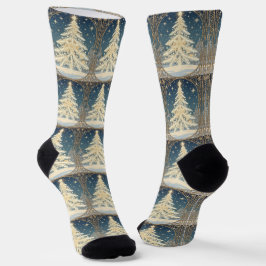 Weihnachts-Yule-Baum-Schneeflocken-Zweige Art Nouv Socken