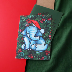 Weihnachts-Yule-Elefant mit Stechpalme Karte
