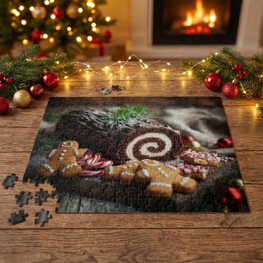 Weihnachts-Yule-Log-Dessert-Szene Puzzle