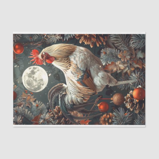 Weihnachts-Yuletide-Rooster & Moon-Dekoupage Seidenpapier (Vorderseite)