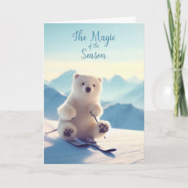 Weihnachts-Zauberei-Eisbär Skifahren Weihnachtskar Feiertagskarte