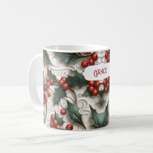 Weihnachts-Ziermuster Name Tasse (Vorderseite Links)