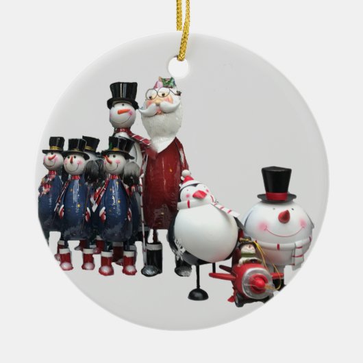 Weihnachts-Zinnchor mit Weihnachtsmann, Schneemann Keramik Ornament (Vorne)