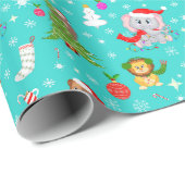 Weihnachts-Zootiere in Cobalt Aquamarin Geschenkpapier (Rolleneckpunkt)
