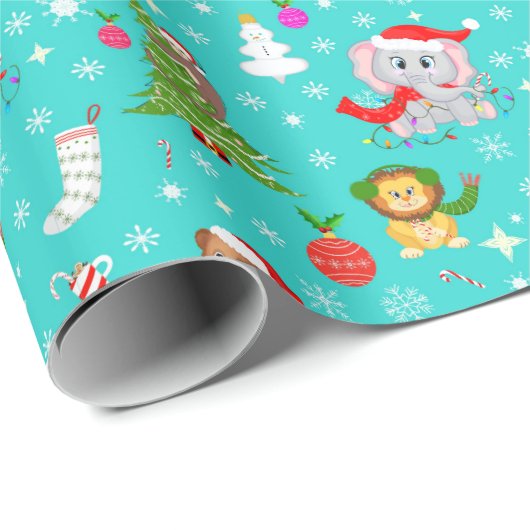 Weihnachts-Zootiere in Cobalt Aquamarin Geschenkpapier (Rolleneckpunkt)