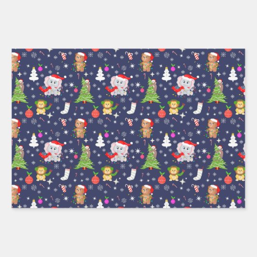 Weihnachts-Zootiere in der Blues Geschenkpapier Set (Vorderseite)